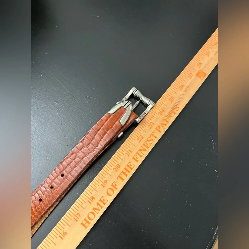 Vintage Tan‎ Leather Alligator Pattern Silver Tone Buckled Belt Sz XL 40-42